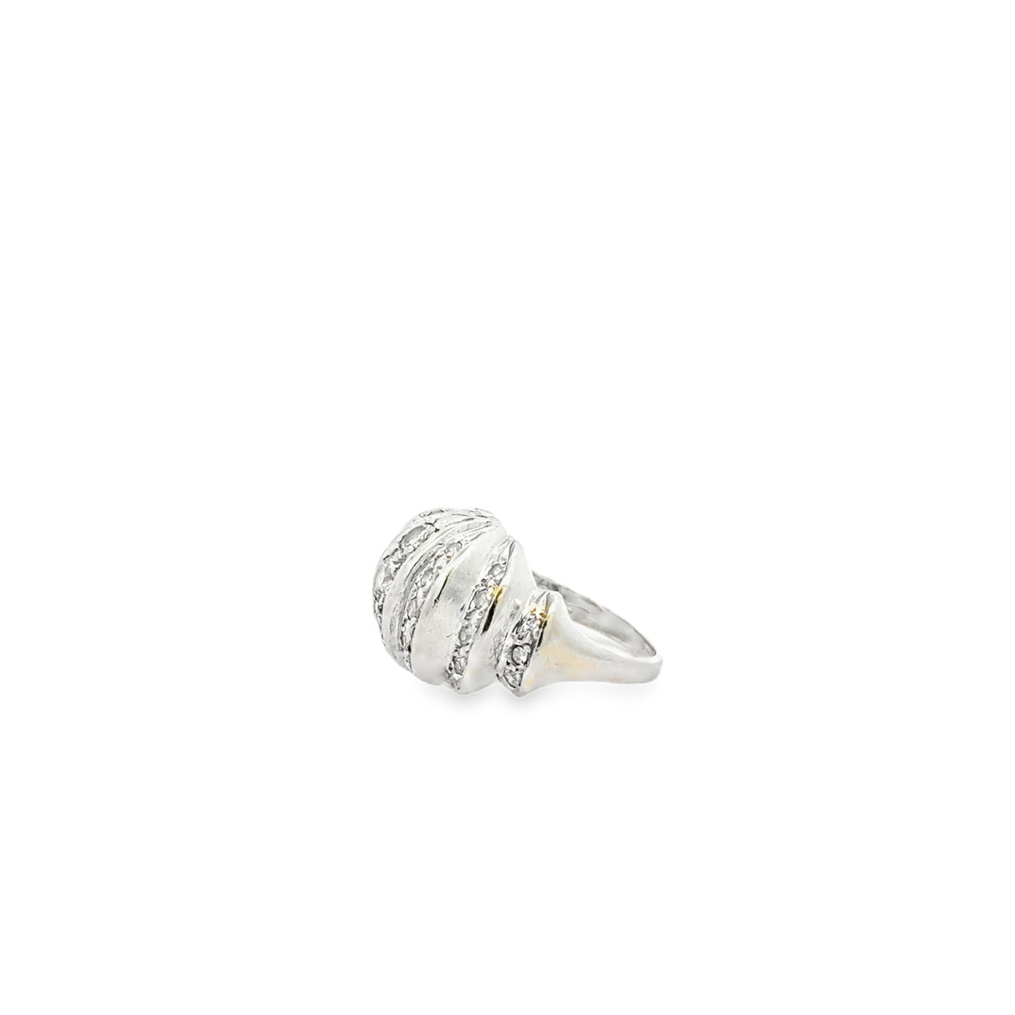 White Gold Pavé Diamond Bombe Dome Cocktail Ring — side profile showing the band