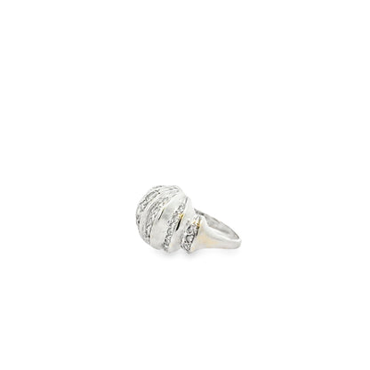 White Gold Pavé Diamond Bombe Dome Cocktail Ring — side profile showing the band