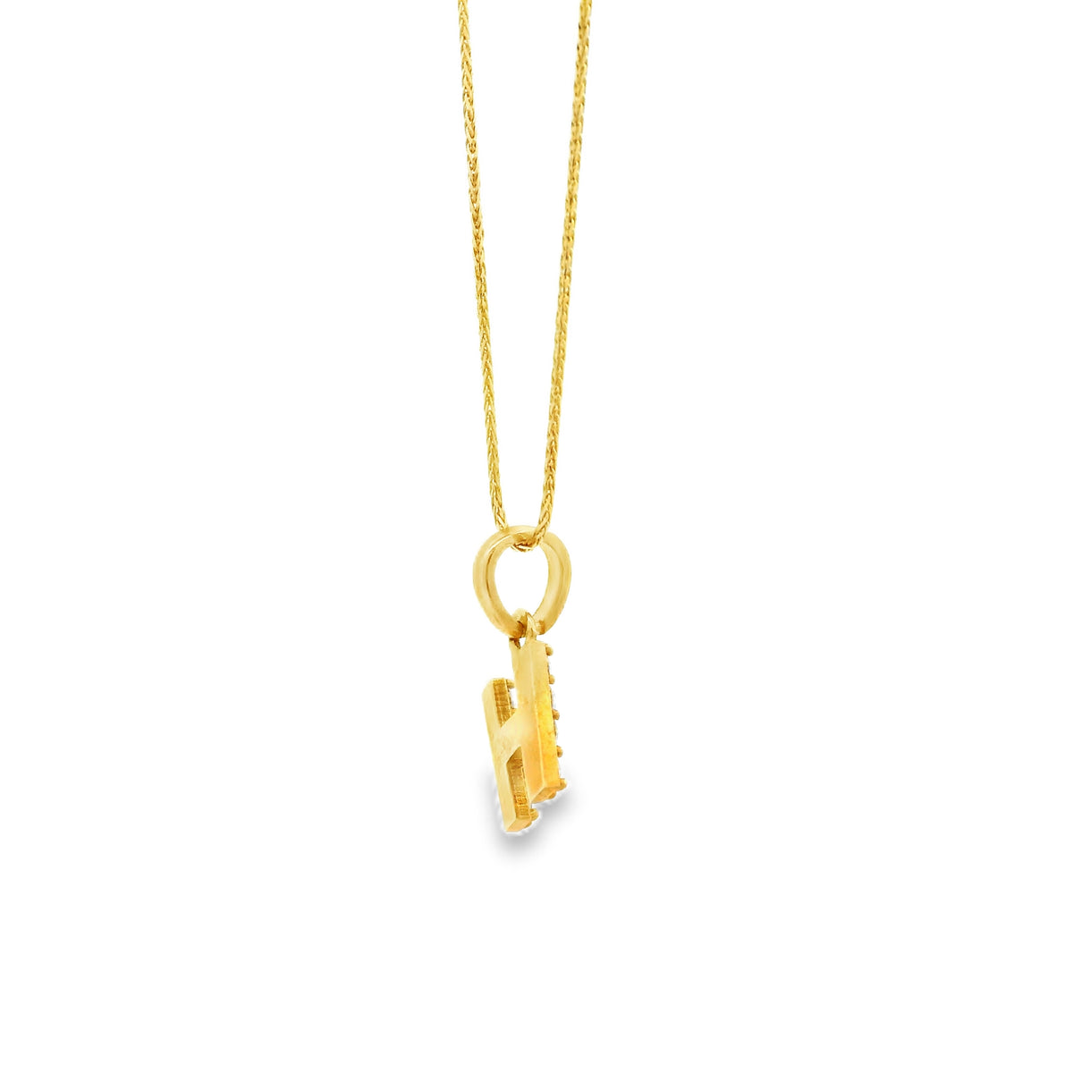 14k Yellow Gold 0.30ctw Pavé Diamond 'H' Initial Letter Charm Pendant — side profile showing the band