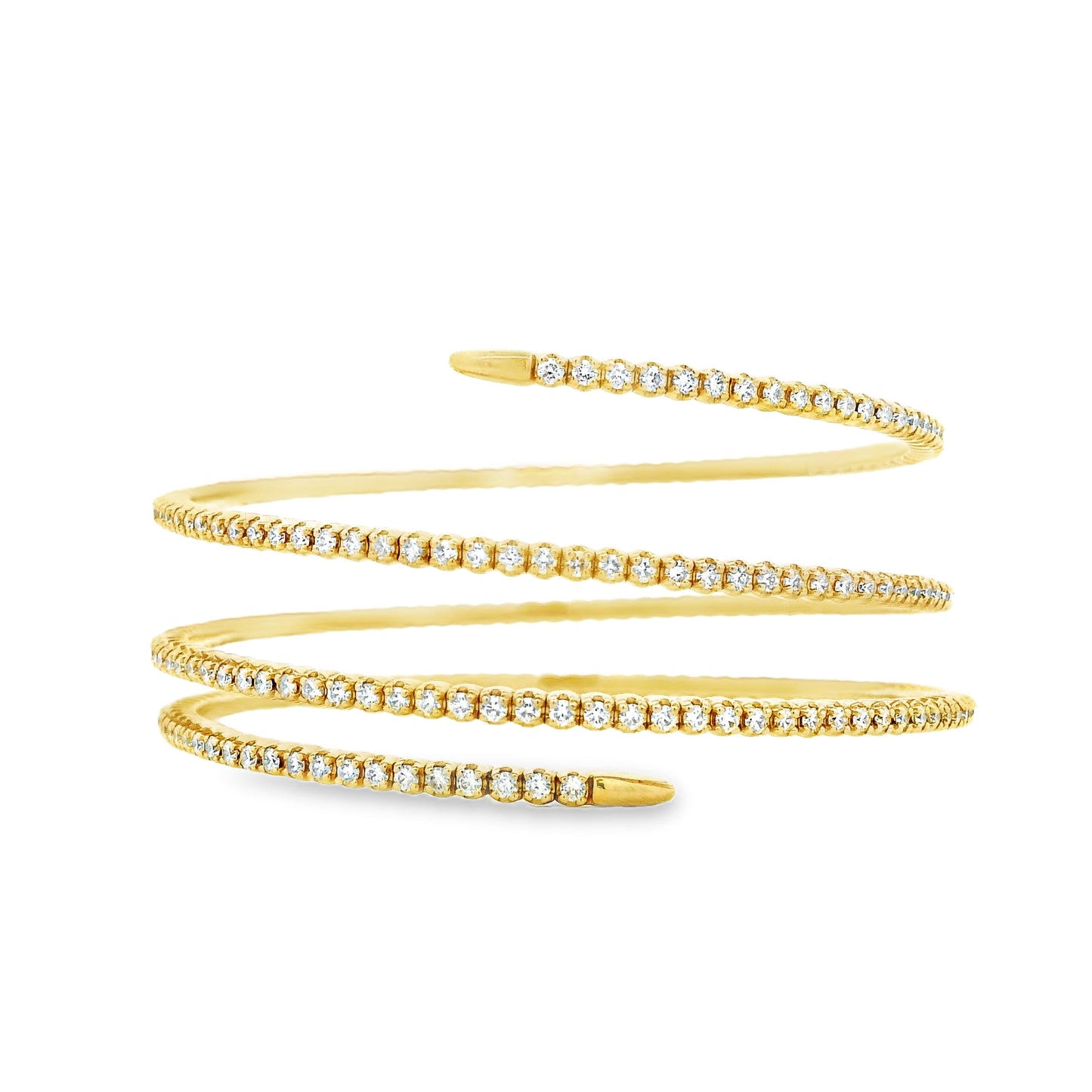 14k Yellow Gold 5.42ctw Natural Round Brilliant Diamond Triple Coil Bangle Bracelet — side profile
