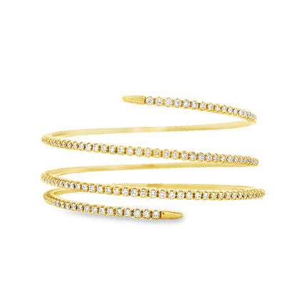 14k Yellow Gold 5.42ctw Natural Round Brilliant Diamond Triple Coil Bangle Bracelet — side profile