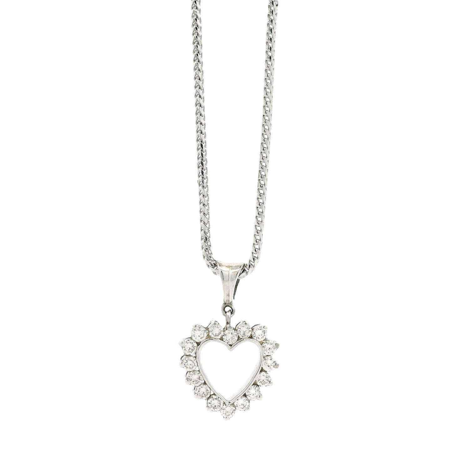 14k White Gold Diamond Heart Shaped Pendant Necklace with 16 Round Diamonds — side profile