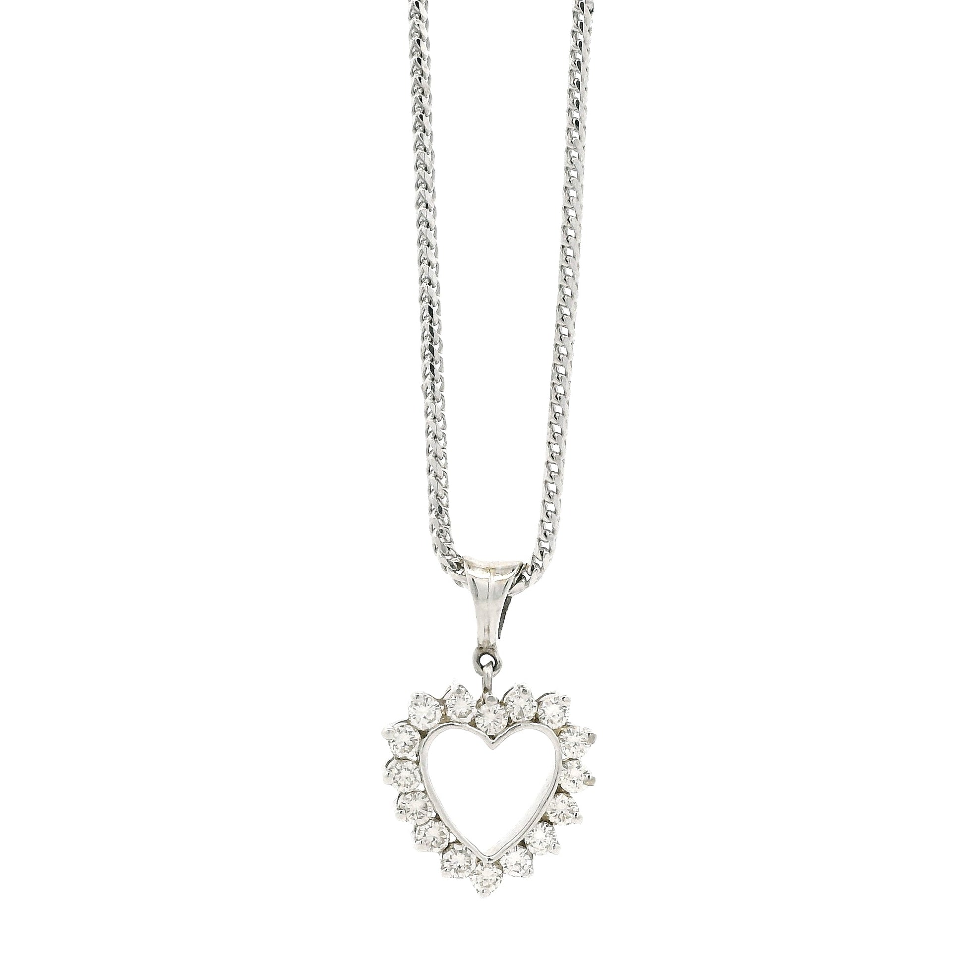 14k White Gold Diamond Heart Shaped Pendant Necklace with 16 Round Diamonds — side profile