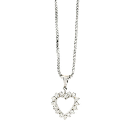 14k White Gold Diamond Heart Shaped Pendant Necklace with 16 Round Diamonds — side profile