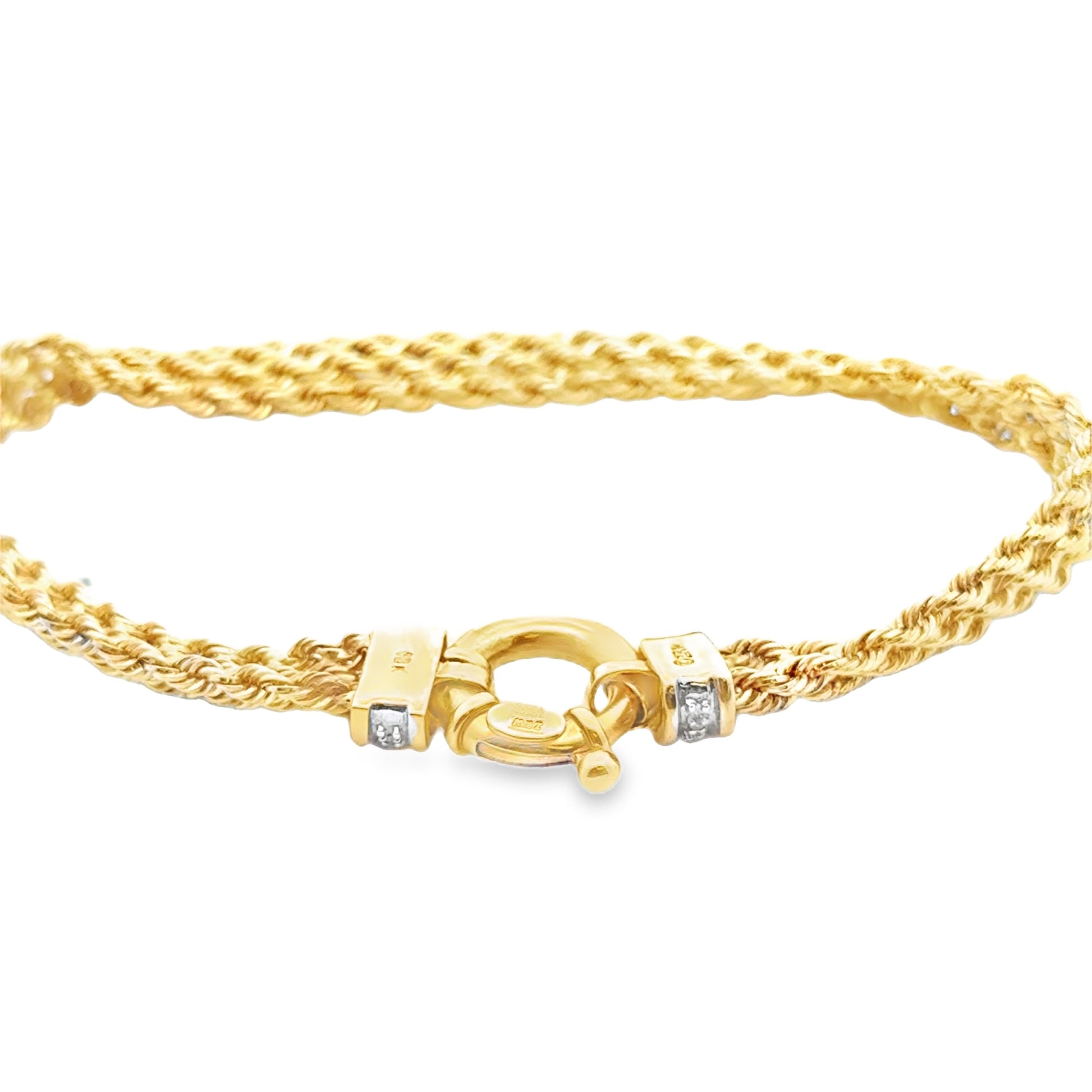 18k Yellow Gold Rope Bracelet with Diamond Studded Clasp — side profile