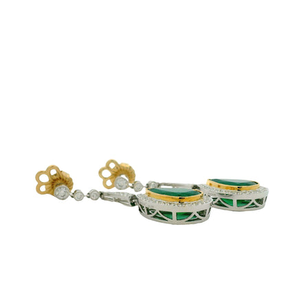 18k White Gold 11.51ct Emerald and 1.54ctw Round Brilliant Diamond Drop Earrings — side profile