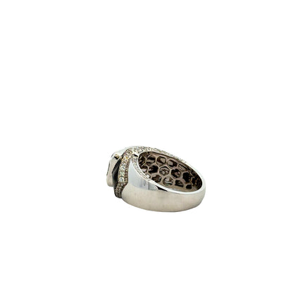 18k White Gold 1.39ctw Round Brilliant and Baguette Diamond Black Accent Cocktail Ring — side profile showing the band