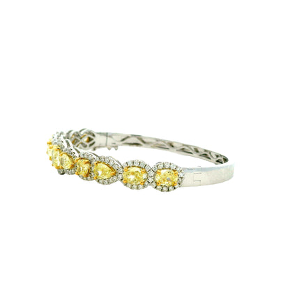 18k Two-Tone Gold 6.37ctw Multi-Shape Natural Yellow & White Diamond Bangle Bracelet — side profile