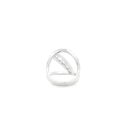 14k White Gold 0.90ctw Baguette and Round Brilliant Diamond Bypass Ring — side profile showing the band