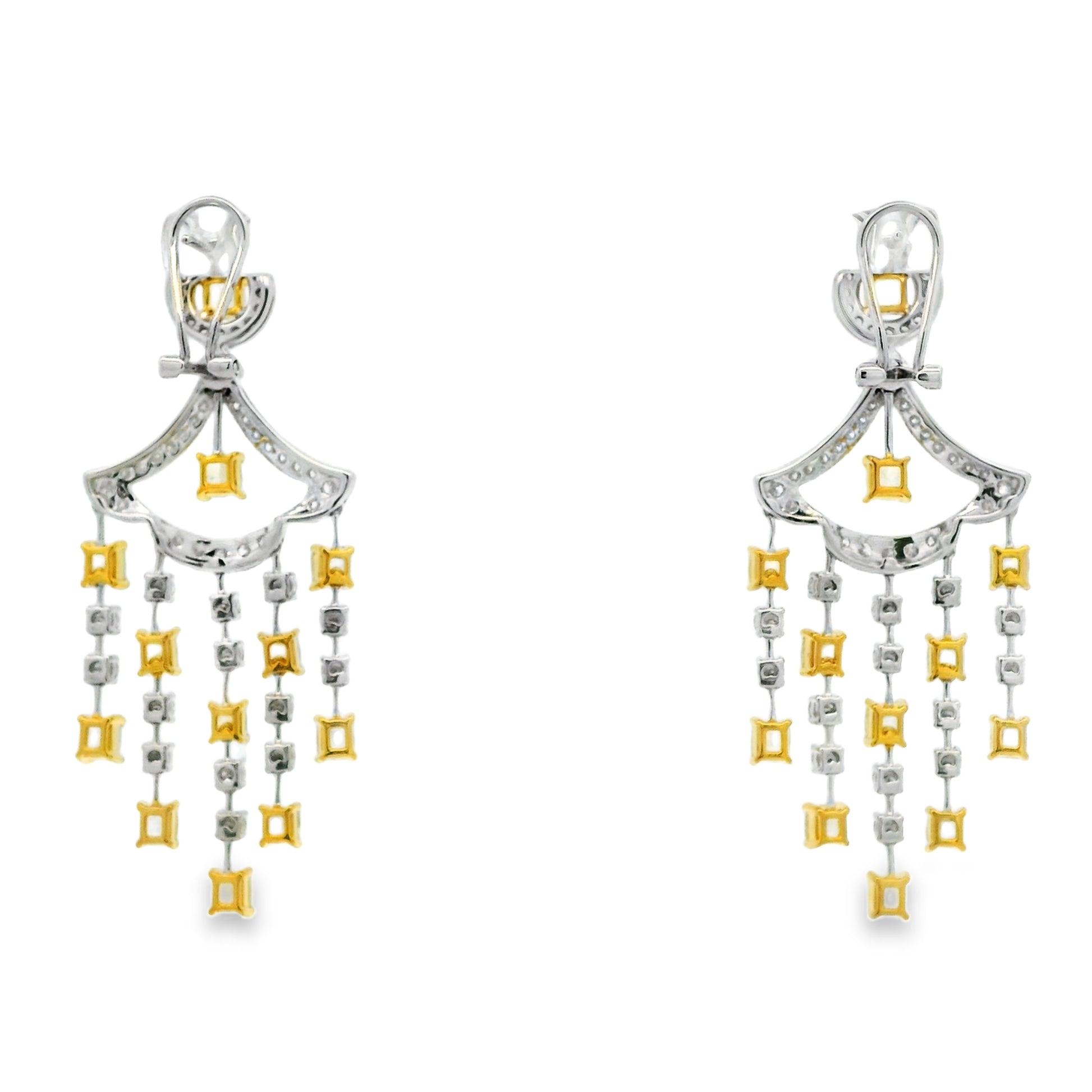 18k Two-Tone Gold 5.86ct Fancy Yellow and 2.71ctw Round Brilliant Diamond Dangle Earrings — side profile