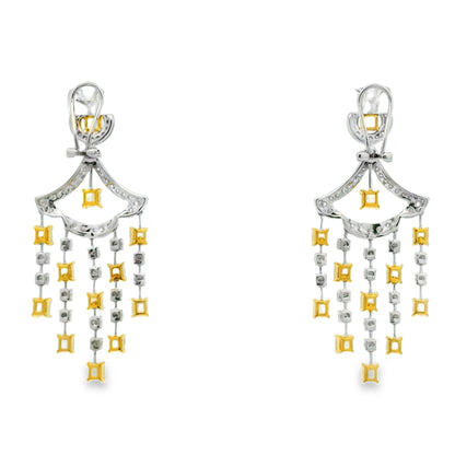 18k Two-Tone Gold 5.86ct Fancy Yellow and 2.71ctw Round Brilliant Diamond Dangle Earrings — side profile