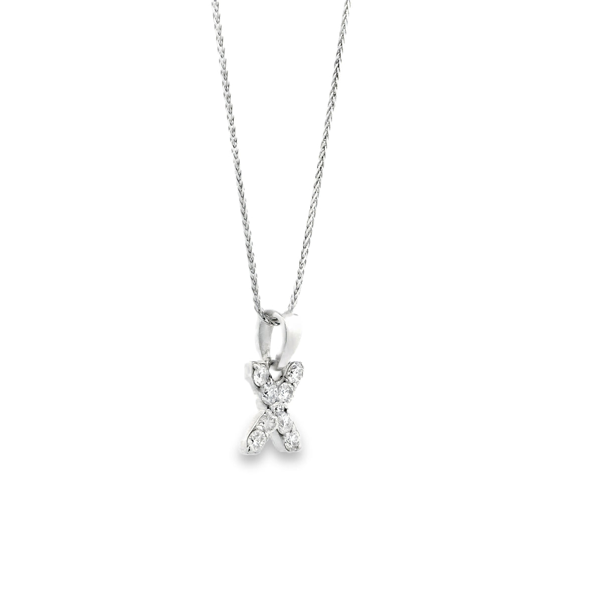 14k White Gold 0.24ctw Pavé Diamond "X" Initial Pendant Necklace — side profile showing the band