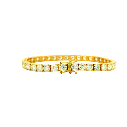 14k Yellow Gold 14.20ctw Natural Round Brilliant Diamond Tennis Bracelet — side profile