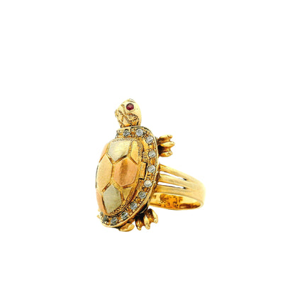 14k Yellow Gold Turtle Hinged Shell Cocktail Ring — side profile showing the band