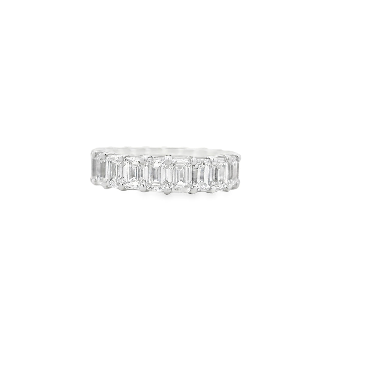 18k White Gold 9.80ctw Emerald Cut Natural Diamond Eternity Band Ring — side profile showing the band