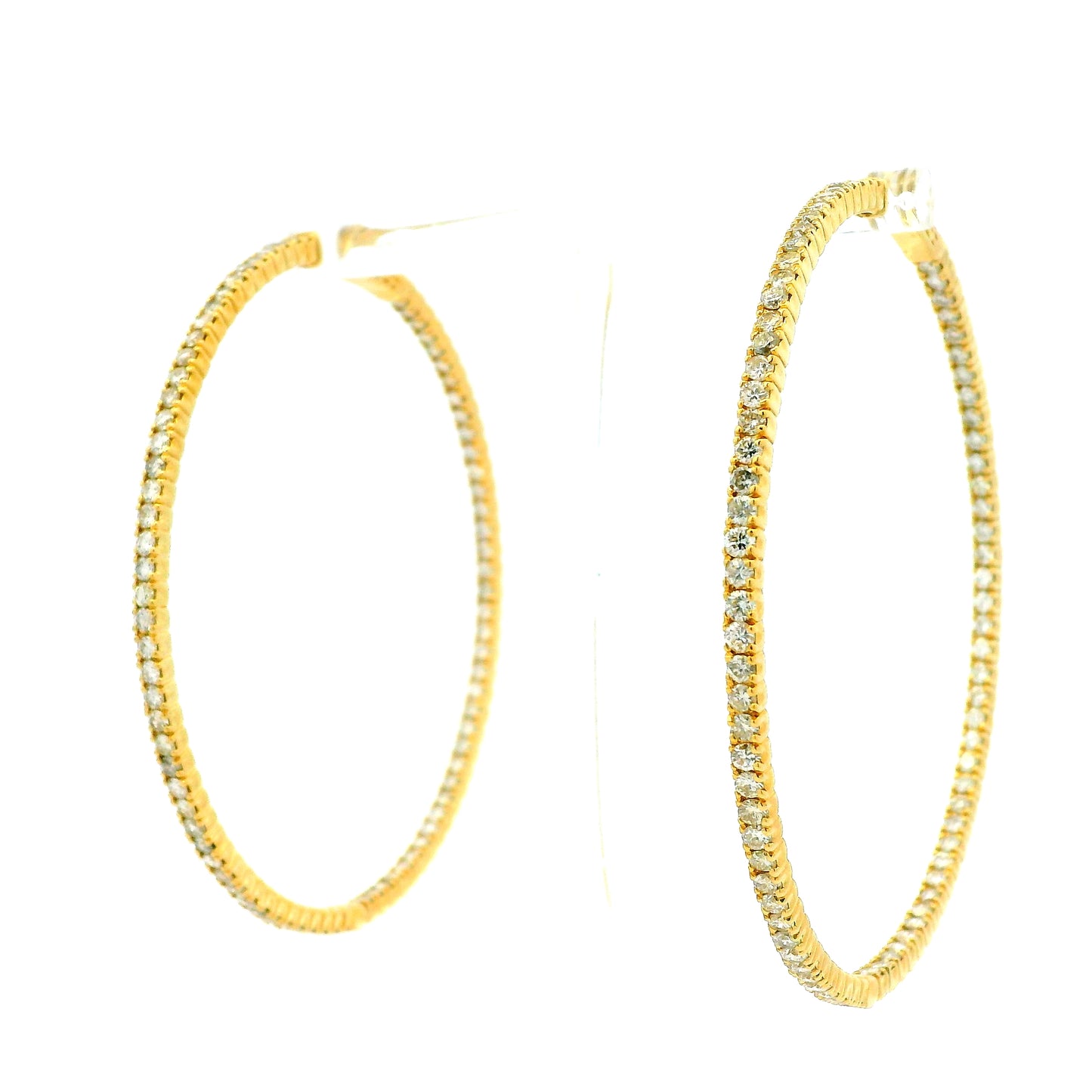 14k Yellow Gold 4.92ctw Natural Round Brilliant Inside-Out Giant Hoop Earrings — side profile