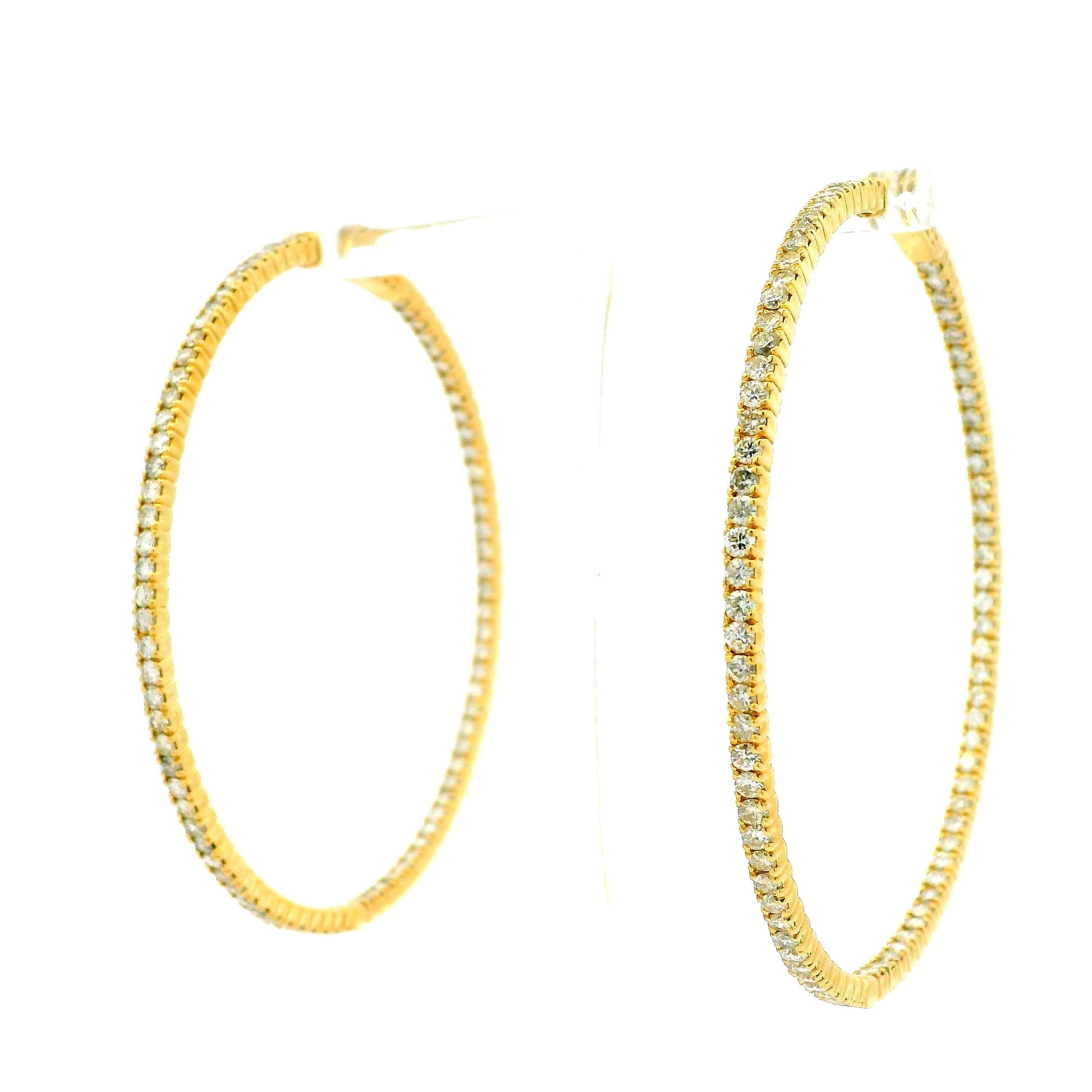 14k Yellow Gold 4.92ctw Natural Round Brilliant Inside-Out Giant Hoop Earrings — side profile