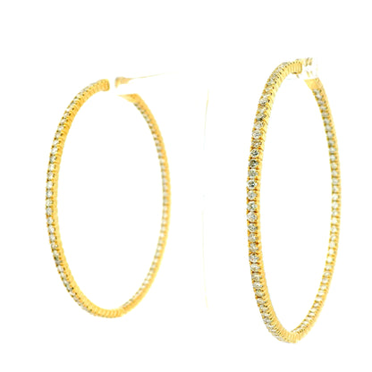 14k Yellow Gold 4.92ctw Natural Round Brilliant Inside-Out Giant Hoop Earrings — side profile
