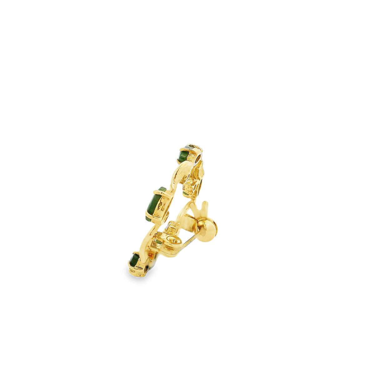 14k Yellow Gold Jade and Diamond Floral Wreath Brooch Pin — side profile showing the band