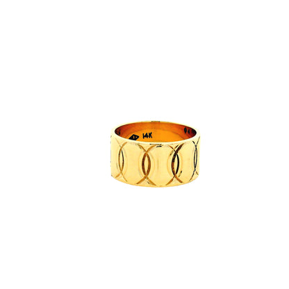 14k Yellow Gold Repeating Oval Pattern Fashion Ring — side profile showing the band