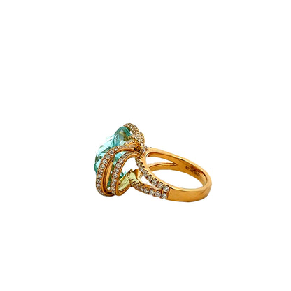 18k Yellow Gold 17.68ct Cushion Cut Aquamarine Halo Cocktail Ring — side profile showing the band