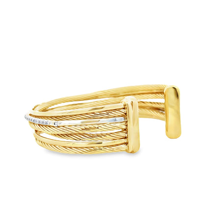 David Yurman 18k Two-Tone Crossover Collection Diamond Cuff Bracelet — side profile showing case thickness