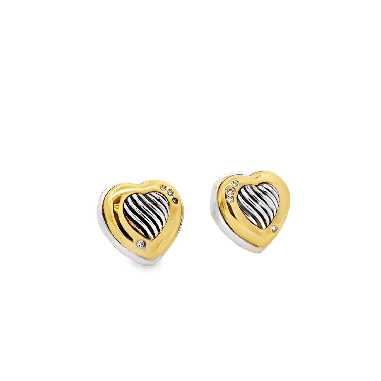 David Yurman 18k Yellow Gold and Sterling Silver 0.10ctw Round Diamond Heart Clip-On Earrings — side profile