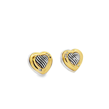 David Yurman 18k Yellow Gold and Sterling Silver 0.10ctw Round Diamond Heart Clip-On Earrings — side profile