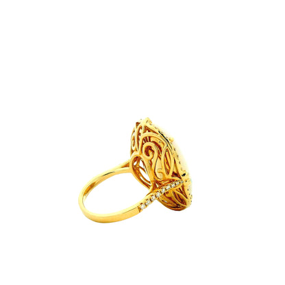 14k Yellow Gold 12.47ct Oval Opal and 0.66ctw Diamond Halo Cocktail Ring — side profile showing the band
