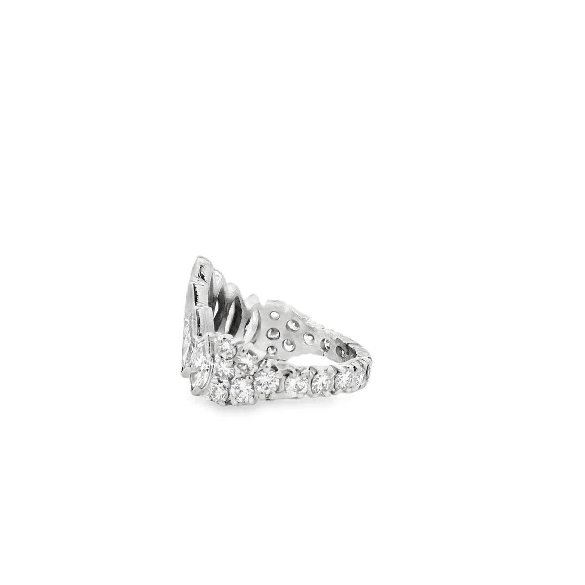 18k White Gold 3.80ctw Marquise and 2.20ctw Round Brilliant Diamond Contour Wedding Band — side profile showing the band