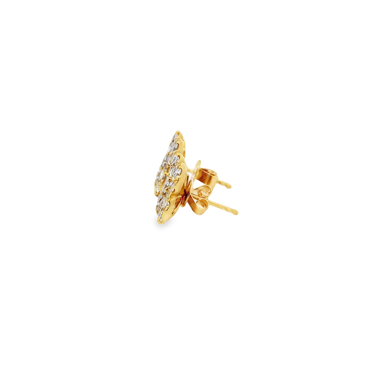 18k Yellow Gold 2.02ctw Round Brilliant and Baguette Diamond Clover Stud Earrings — side profile