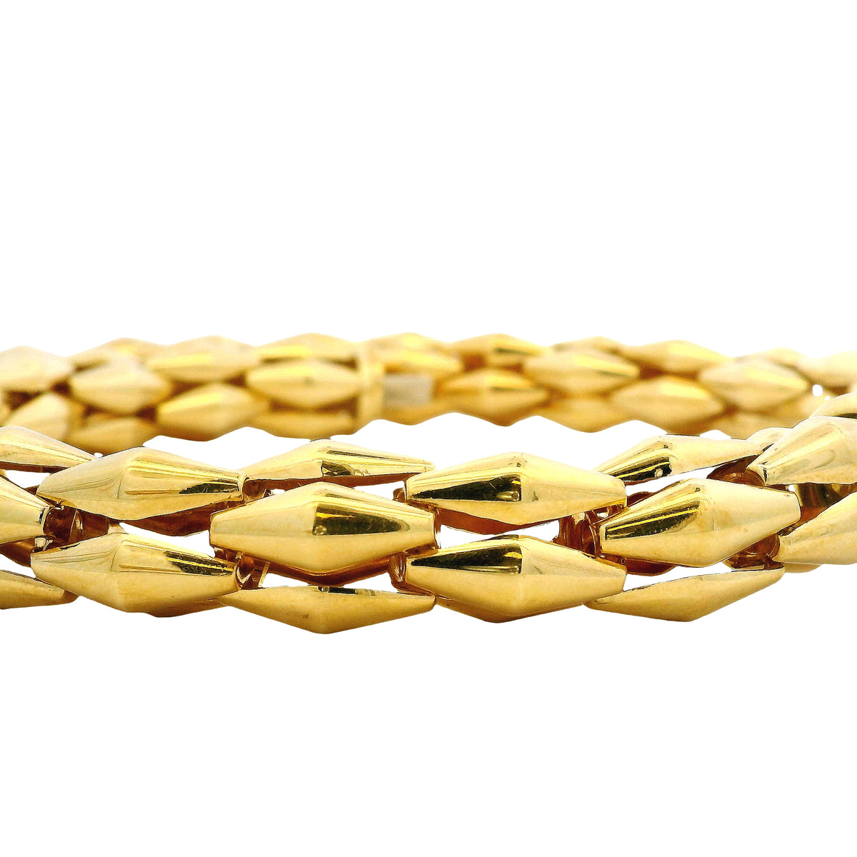 18k Yellow Gold Diamond Accent Woven Link Choker Necklace — side profile showing the band