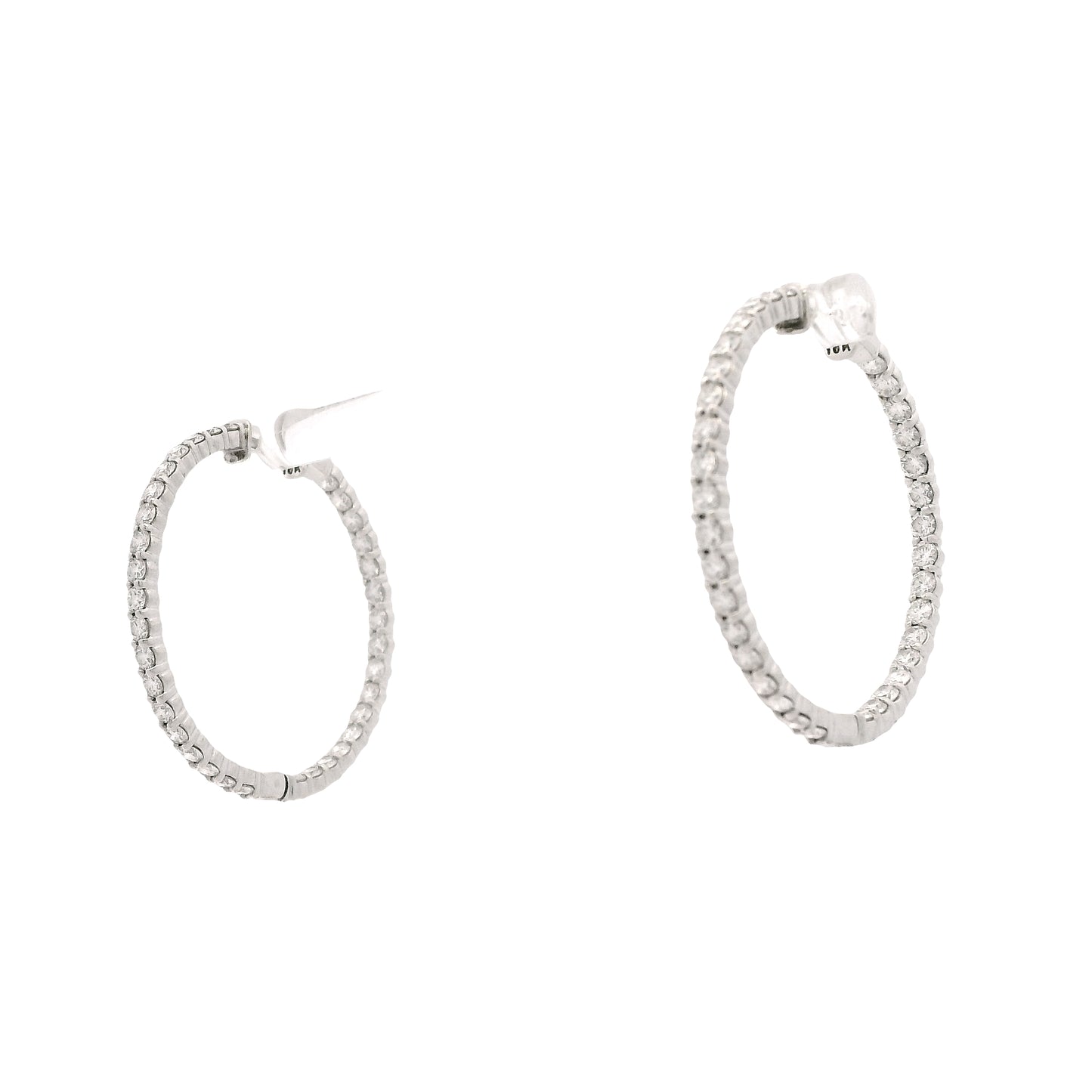 18k White Gold 4.00ctw Round Brilliant Natural Diamond Inside-Out Hoop Earrings — side profile
