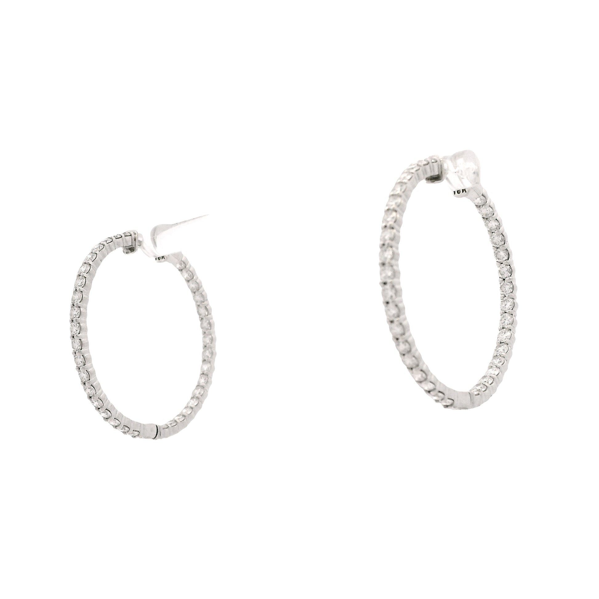 18k White Gold 4.00ctw Round Brilliant Natural Diamond Inside-Out Hoop Earrings — side profile