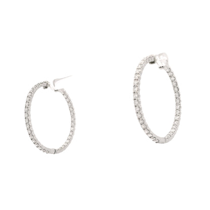 18k White Gold 4.00ctw Round Brilliant Natural Diamond Inside-Out Hoop Earrings — side profile