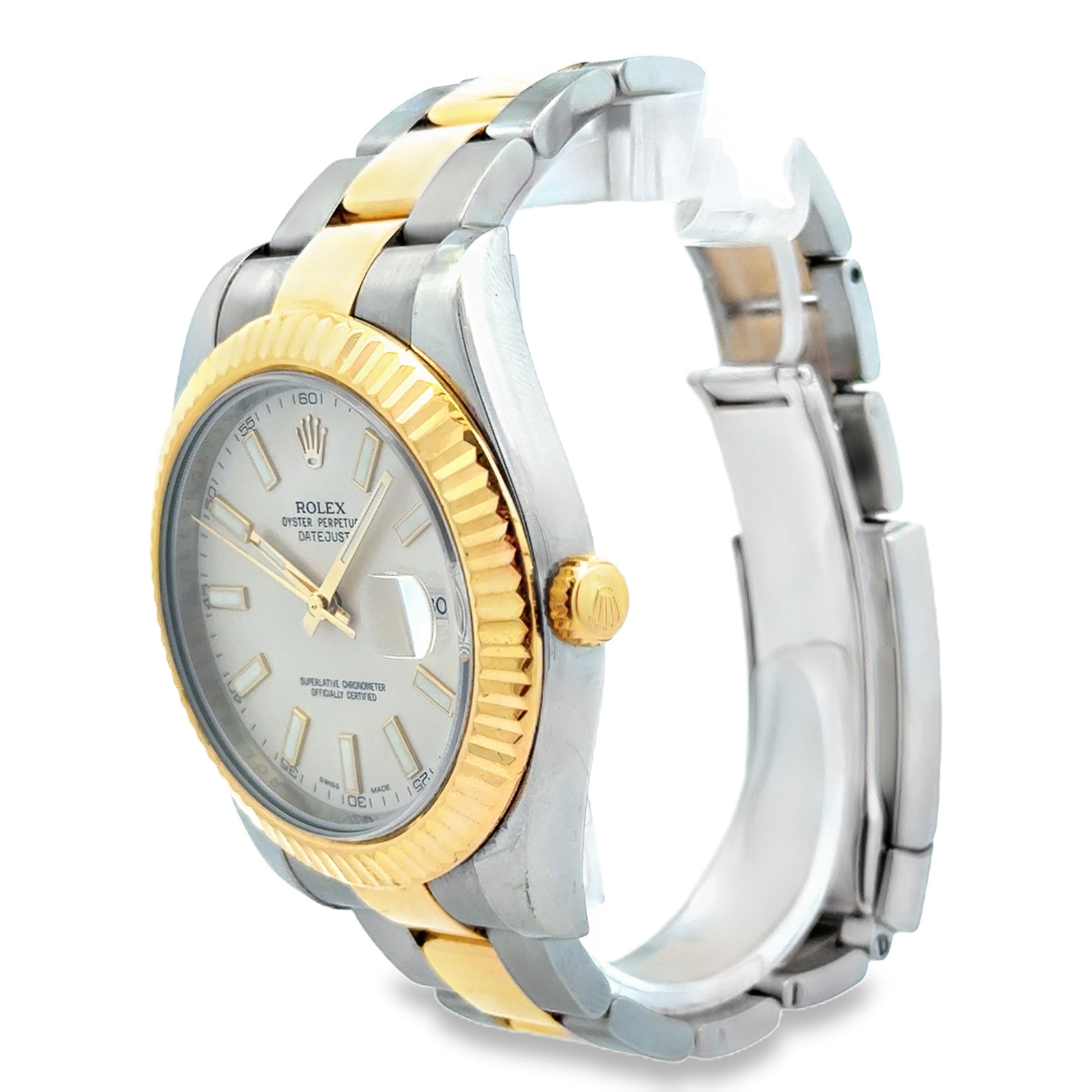 Rolex 116333 Datejust II 41mm Ivory Stick Dial Two-Tone Watch — side profile showing case thickness