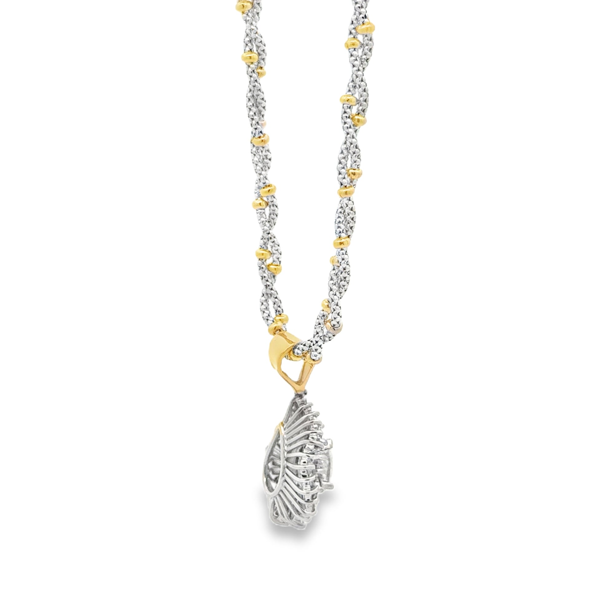 14k Two-Tone Gold 3.00ctw Pear, Round & Baguette Diamond Pendant Necklace — clasp detail