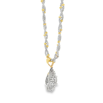 14k Two-Tone Gold 3.00ctw Pear, Round & Baguette Diamond Pendant Necklace — clasp detail