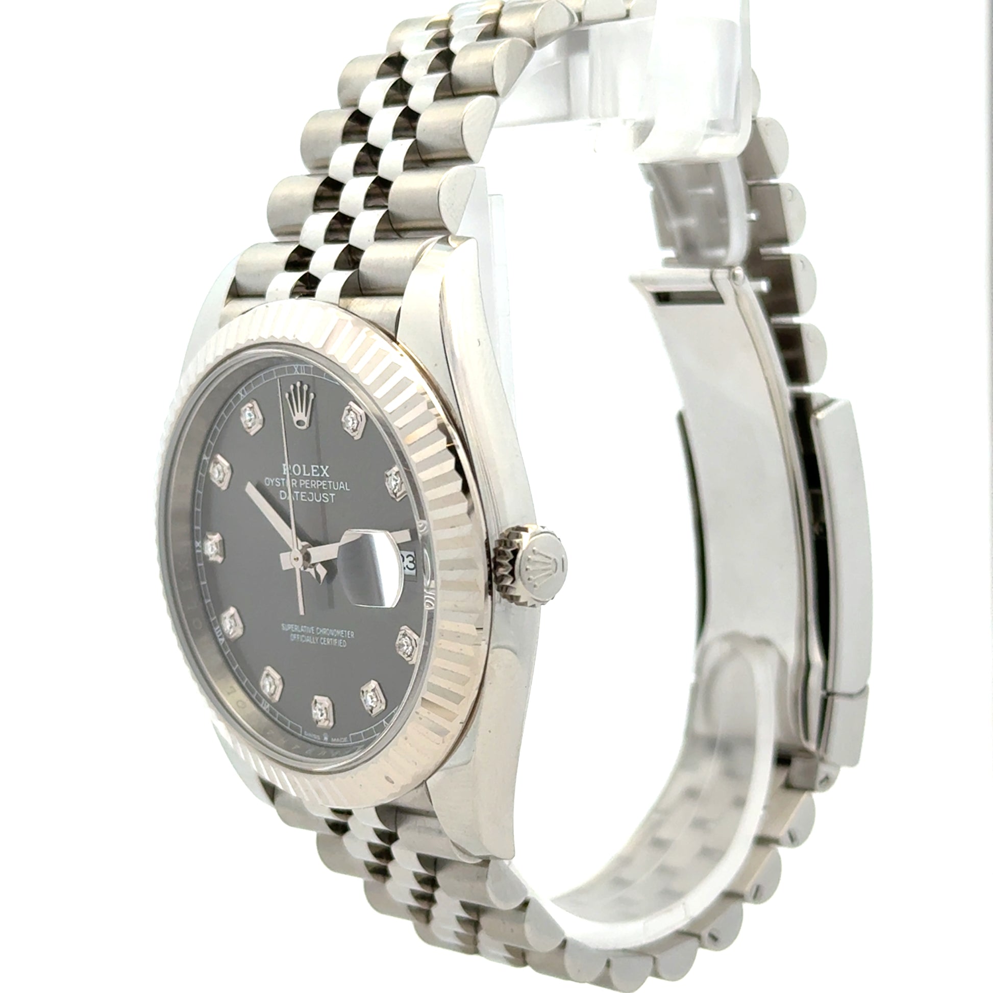 Rolex 126334 Datejust 41mm Diamond Slate Dial Two-Tone Jubilee Watch — side profile showing case thickness