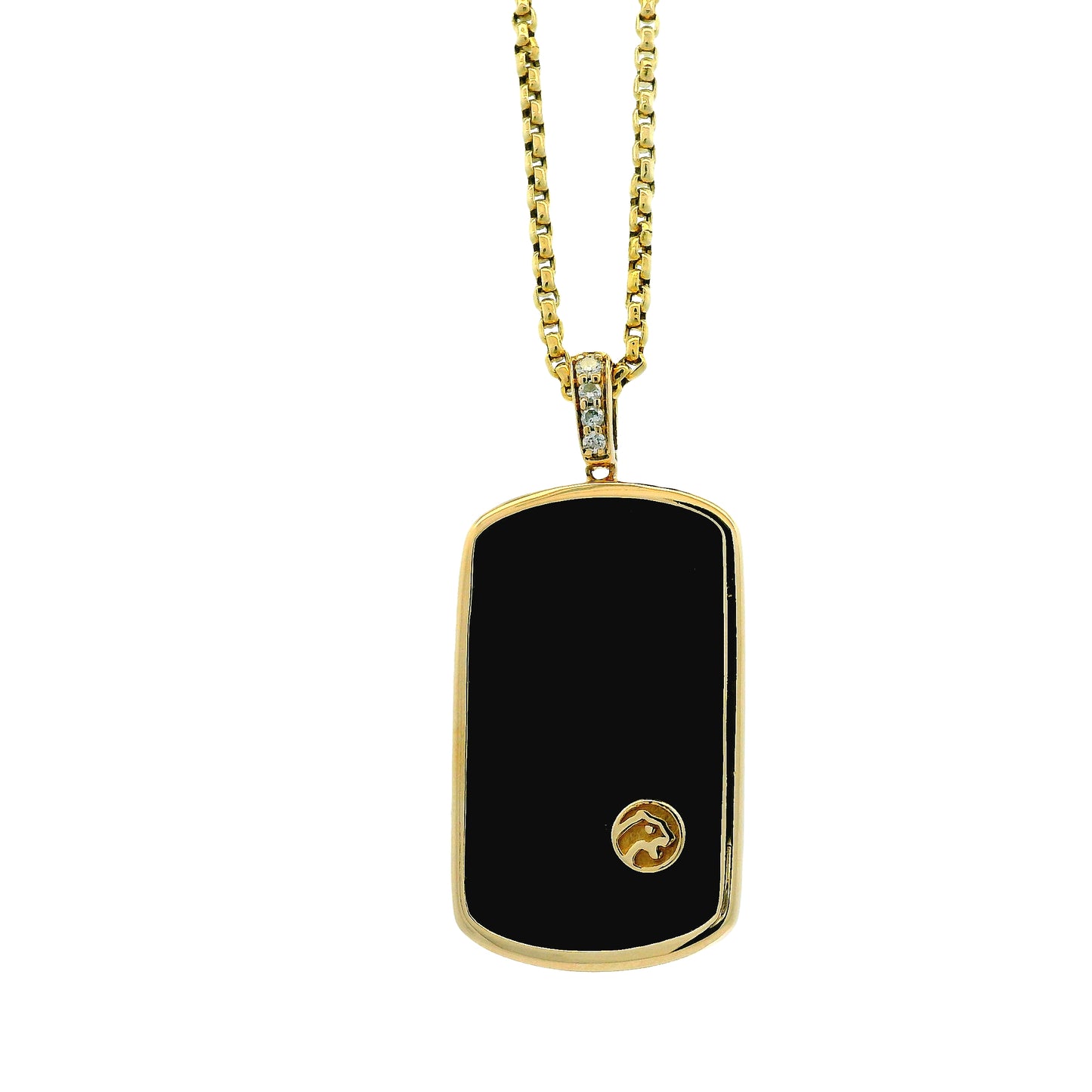 Effy 14k Yellow Gold Black Onyx & Diamond Dog Tag Pendant Necklace — side profile showing the band