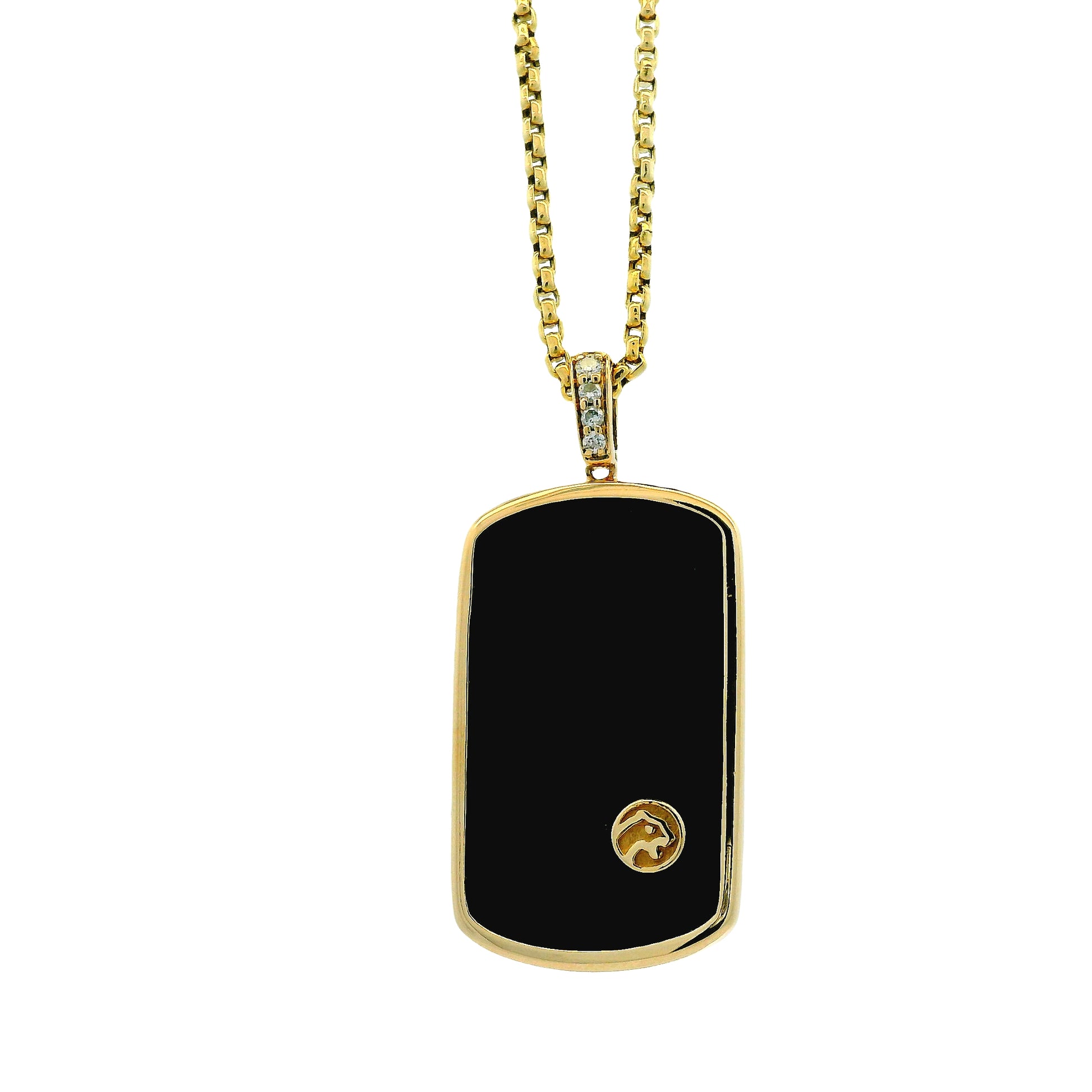 Effy 14k Yellow Gold Black Onyx & Diamond Dog Tag Pendant Necklace — side profile showing the band