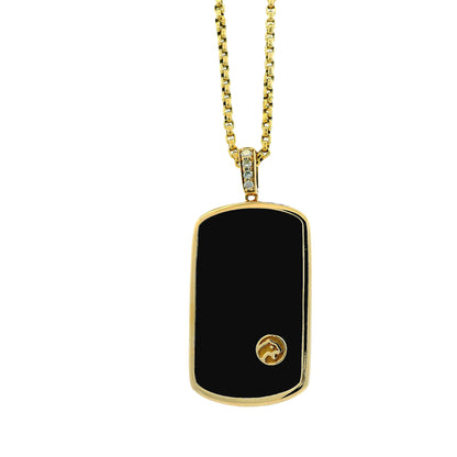 Effy 14k Yellow Gold Black Onyx & Diamond Dog Tag Pendant Necklace — side profile showing the band