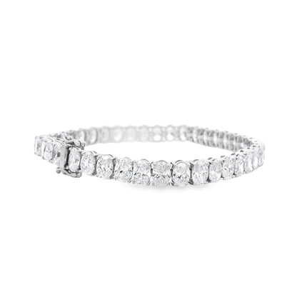 14k White Gold 17.25ctw Natural Oval Diamond Tennis Bracelet — side profile