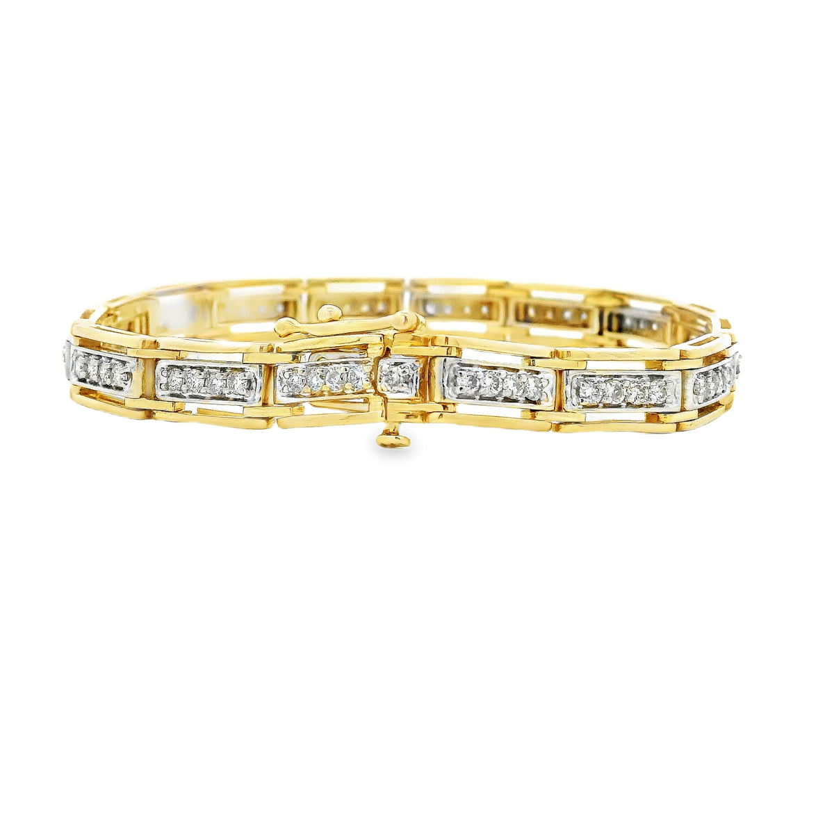 14k Yellow Gold 1.92ctw Round Brilliant Diamond Rectangular Tennis Link Bracelet — side profile