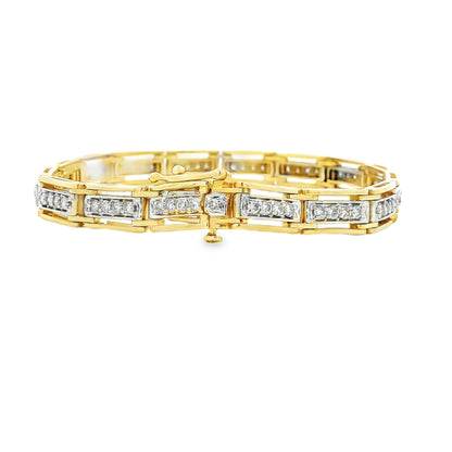 14k Yellow Gold 1.92ctw Round Brilliant Diamond Rectangular Tennis Link Bracelet — side profile