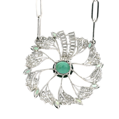 18k White Gold Tourmaline & 4.5ctw Diamond Floral Cluster Statement Paper Clip Necklace 25.5" — clasp detail