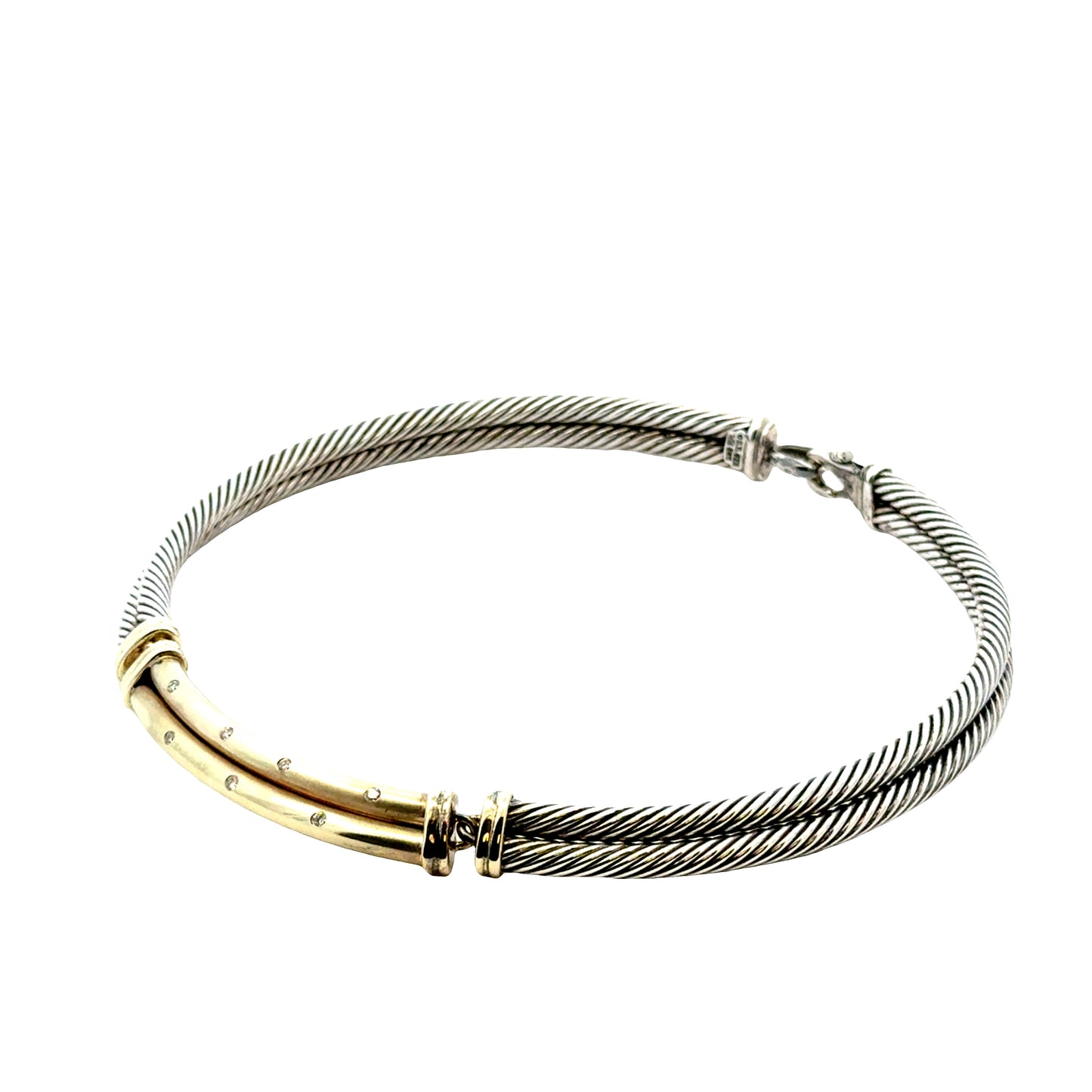 David Yurman Sterling Silver & 18k Gold Metro Diamond Choker Necklace 15" — clasp detail