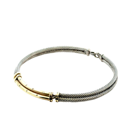 David Yurman Sterling Silver & 18k Gold Metro Diamond Choker Necklace 15" — clasp detail