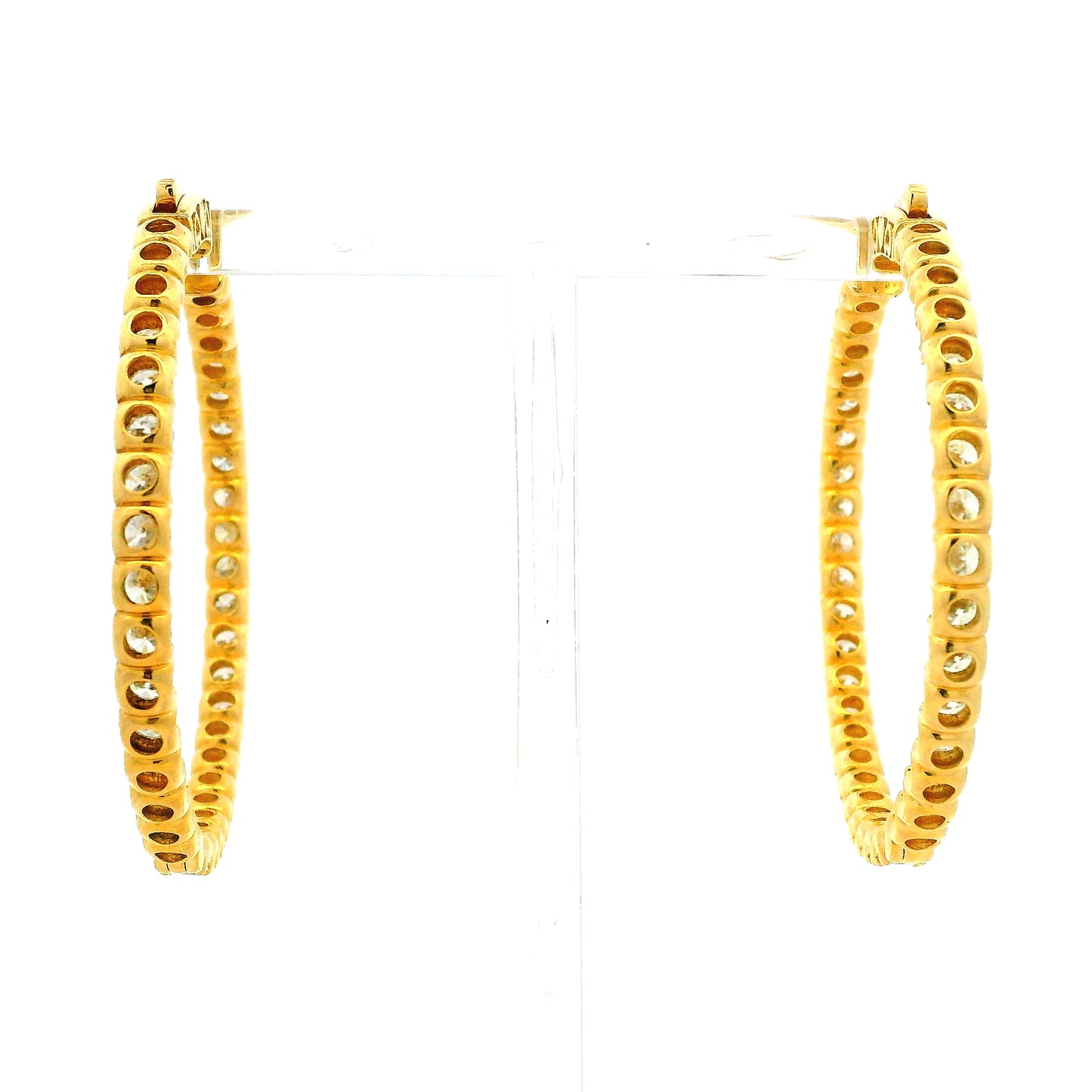 14k Yellow Gold 11.75ctw Round Diamond Inside Out Hoop Earrings — side profile