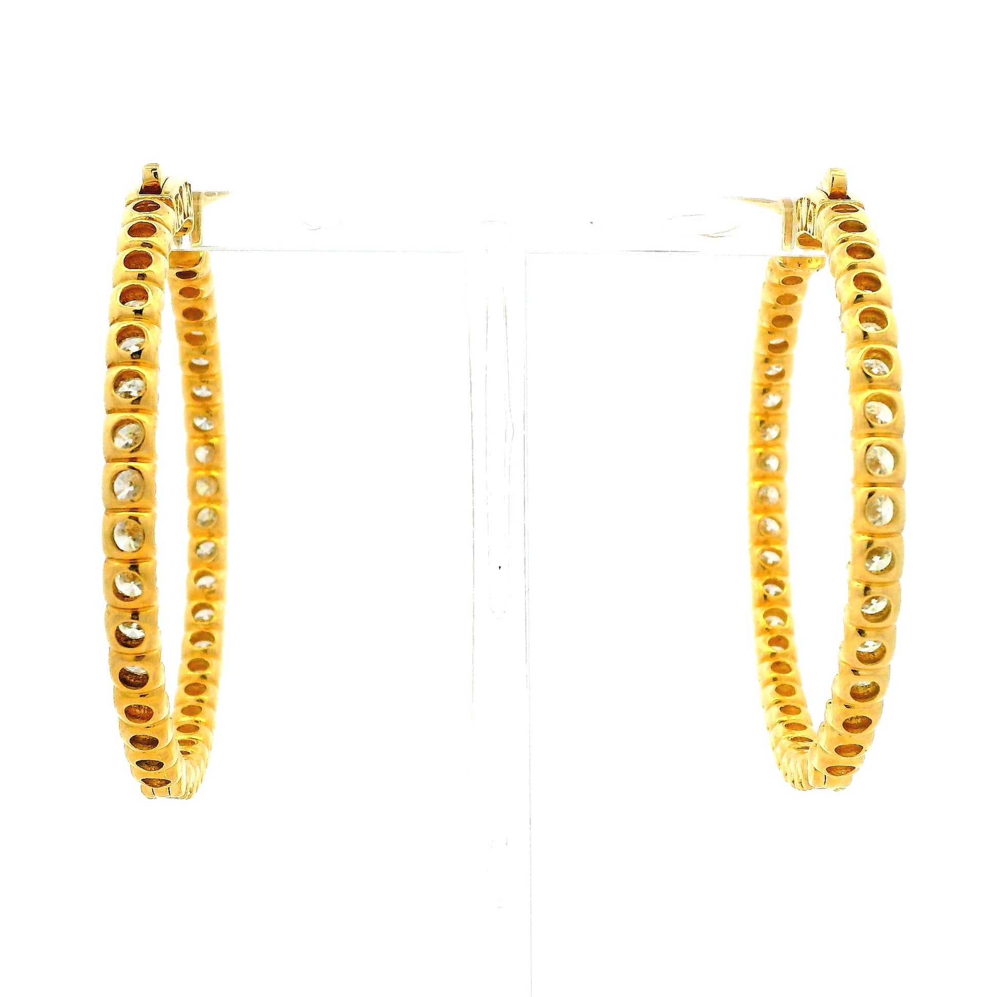 14k Yellow Gold 11.75ctw Round Diamond Inside Out Hoop Earrings — side profile